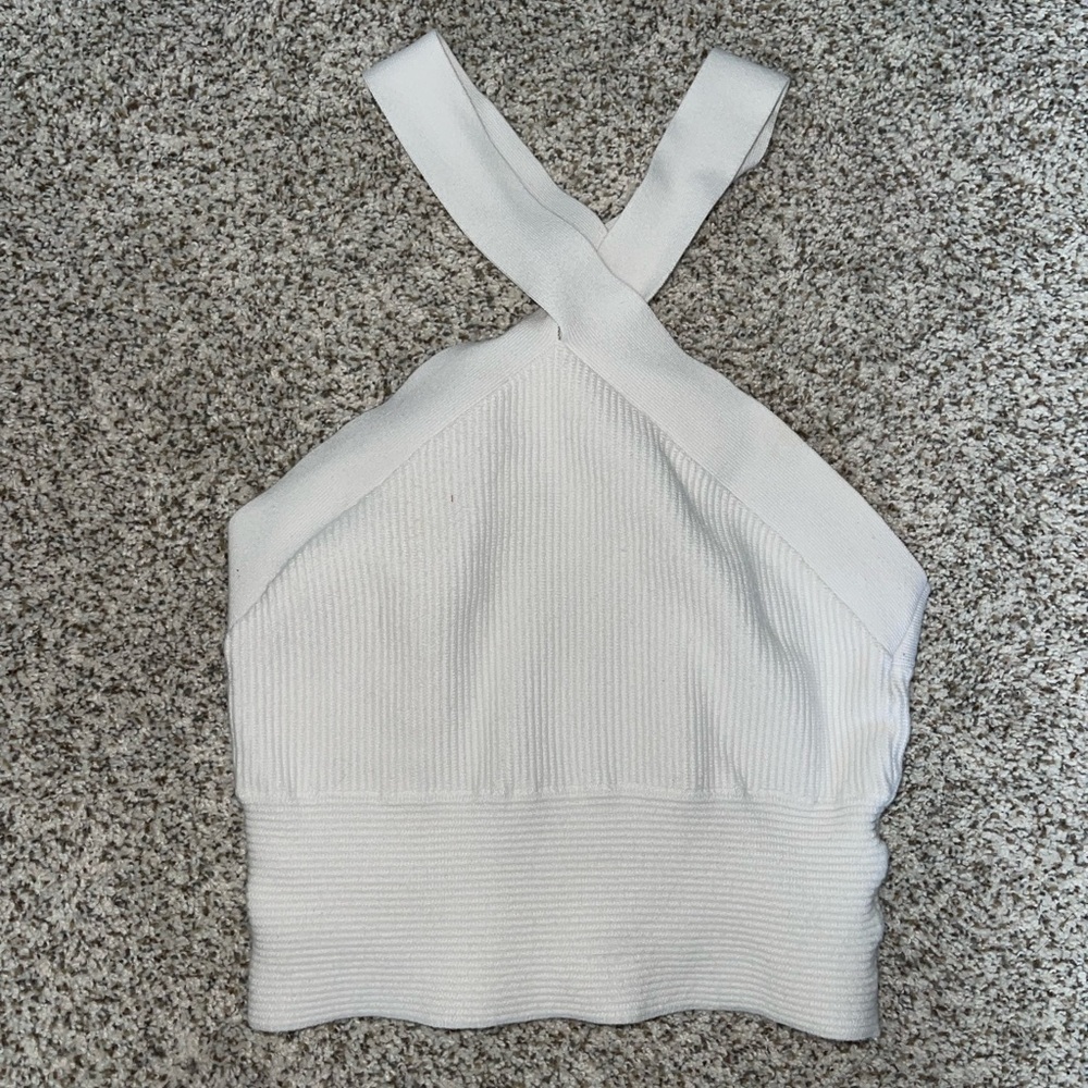 Abercrombie & Fitch White Cross Halter Crop Top
